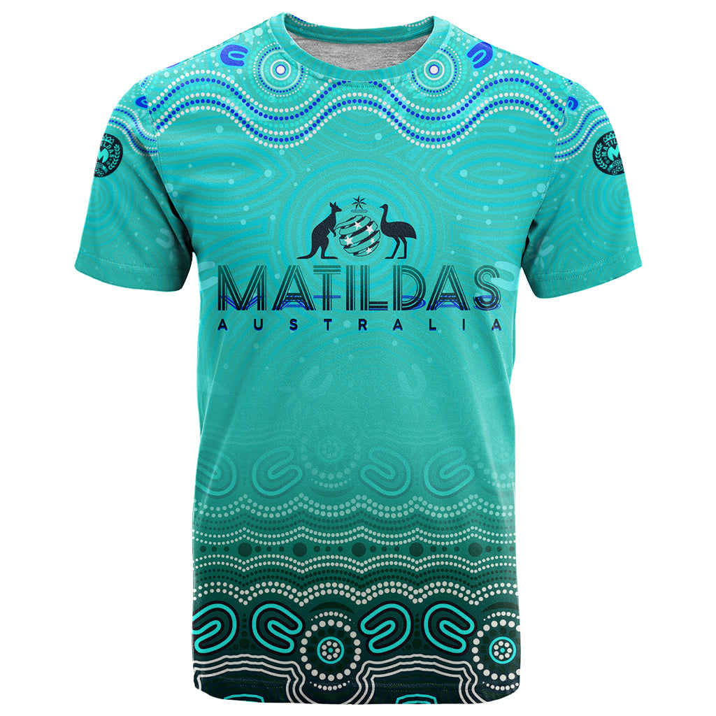 Personalised Australia Matildas T Shirt Tillies Aboriginal Simple Turquoise - Vibe Hoodie Shop