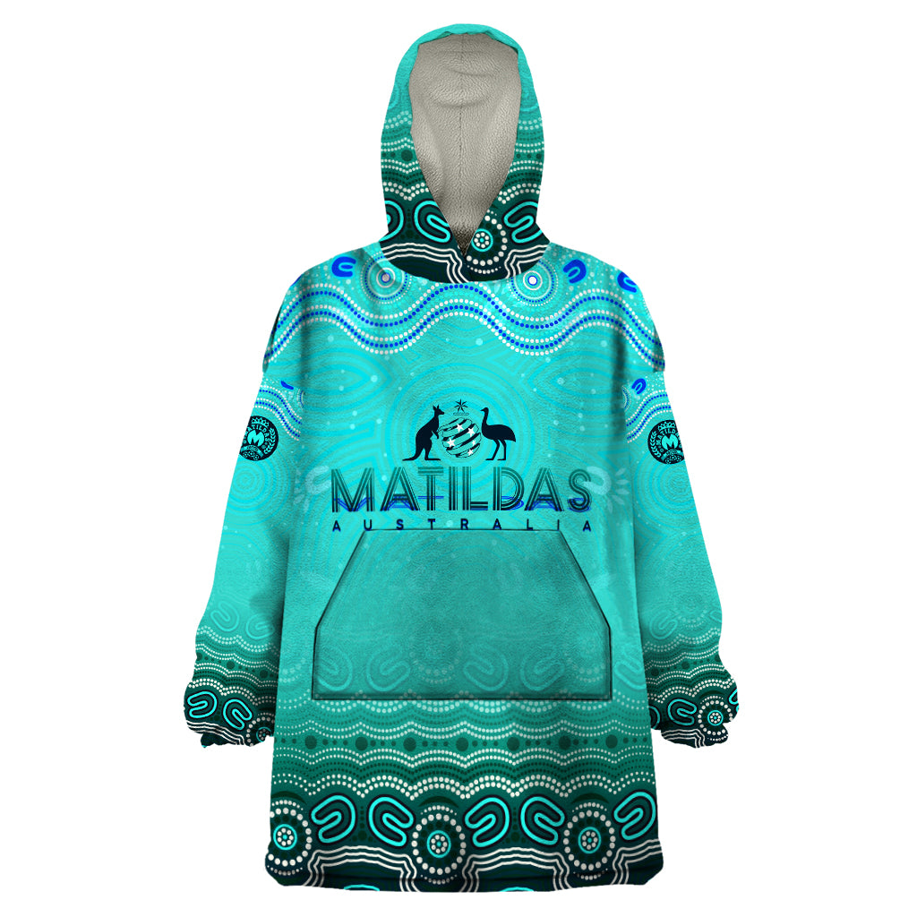 Personalised Australia Matildas Wearable Blanket Hoodie Tillies Aboriginal Simple Turquoise - Vibe Hoodie Shop