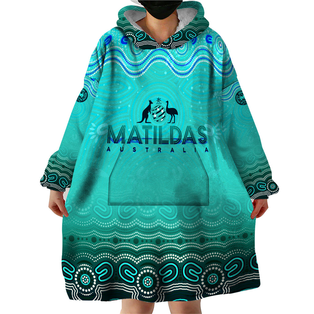 Personalised Australia Matildas Wearable Blanket Hoodie Tillies Aboriginal Simple Turquoise - Vibe Hoodie Shop