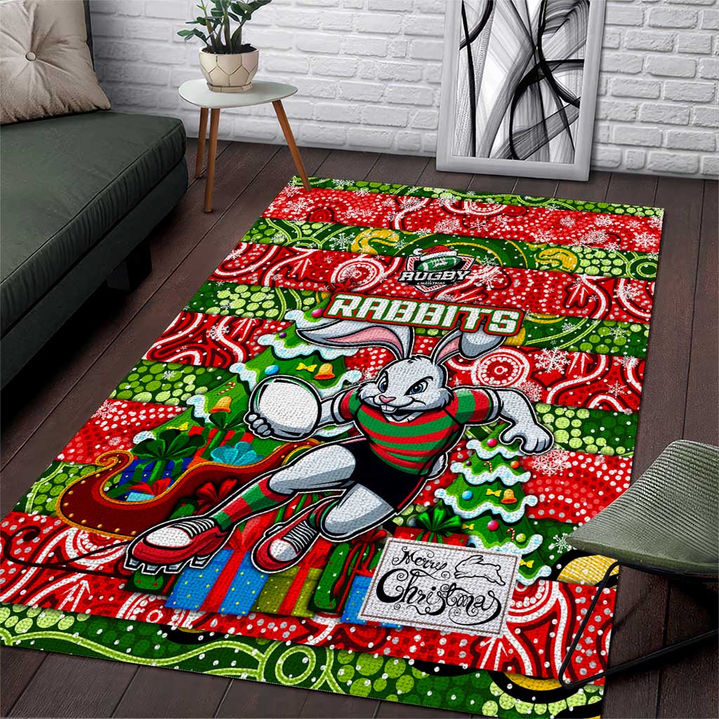 Rabbitohs Rugby Merry Christmas Area Rug Indigenous Australian Art - Vibe Hoodie Shop