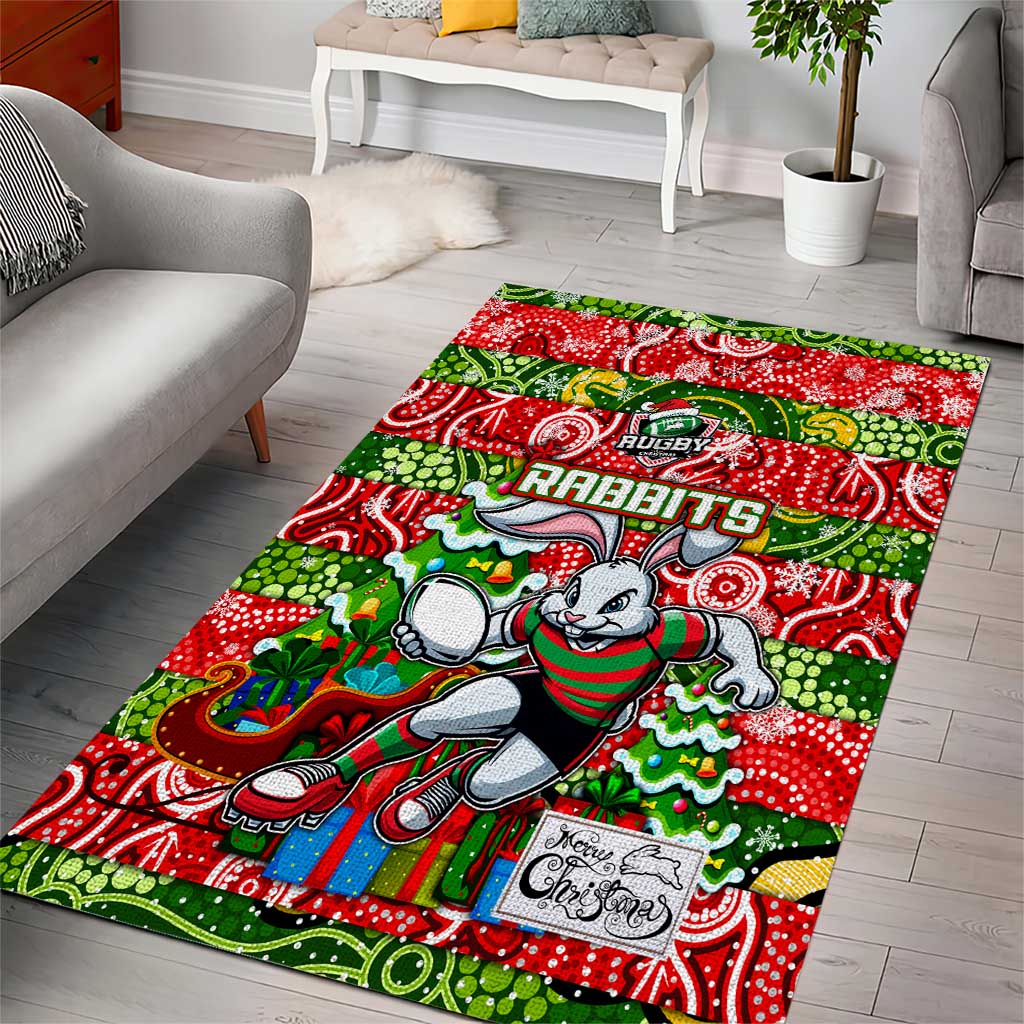 Rabbitohs Rugby Merry Christmas Area Rug Indigenous Australian Art - Vibe Hoodie Shop