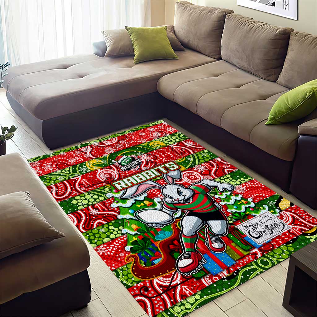 Rabbitohs Rugby Merry Christmas Area Rug Indigenous Australian Art - Vibe Hoodie Shop