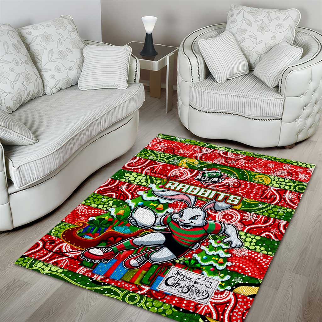 Rabbitohs Rugby Merry Christmas Area Rug Indigenous Australian Art - Vibe Hoodie Shop