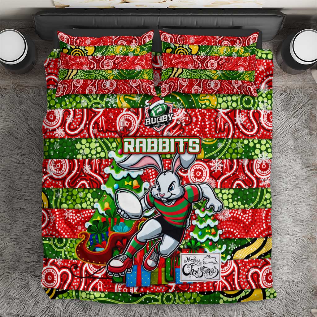 Rabbitohs Rugby Merry Christmas Bedding Set Indigenous Australian Art - Vibe Hoodie Shop
