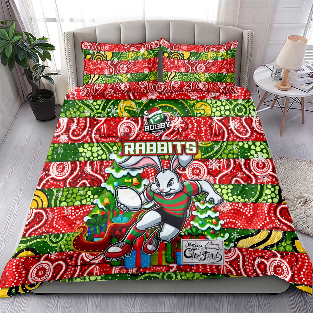 Rabbitohs Rugby Merry Christmas Bedding Set Indigenous Australian Art - Vibe Hoodie Shop