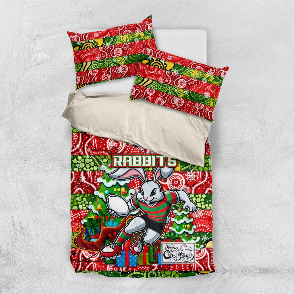 Rabbitohs Rugby Merry Christmas Bedding Set Indigenous Australian Art - Vibe Hoodie Shop