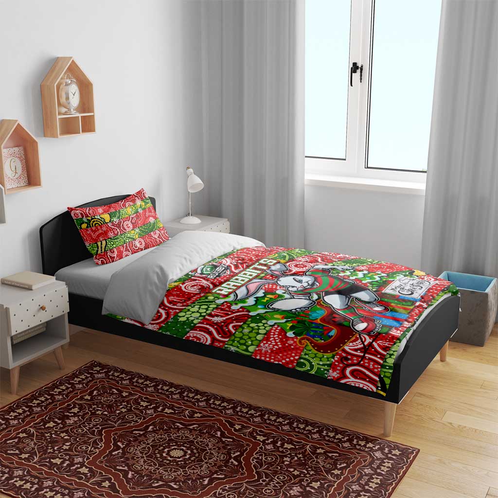 Rabbitohs Rugby Merry Christmas Bedding Set Indigenous Australian Art - Vibe Hoodie Shop