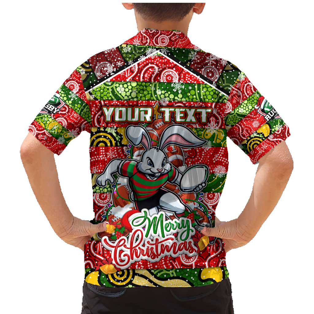 Custom Rabbitohs Rugby Merry Christmas Family Matching Mermaid Dress and Hawaiian Shirt Indigenous Australian Art