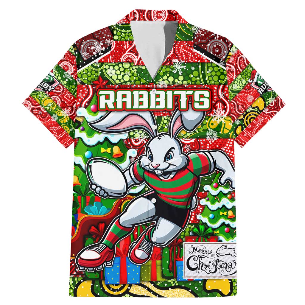 Custom Rabbitohs Rugby Merry Christmas Family Matching Mermaid Dress and Hawaiian Shirt Indigenous Australian Art
