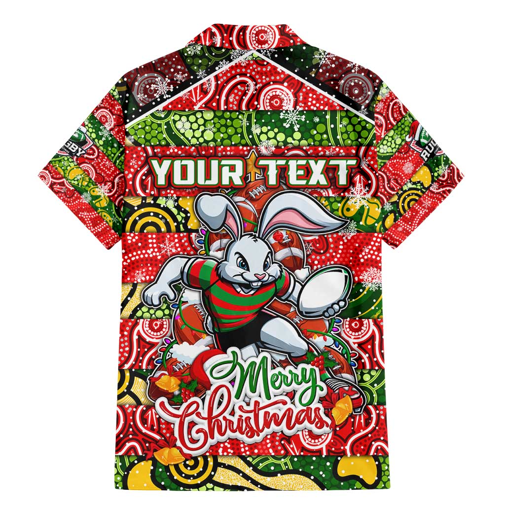 Custom Rabbitohs Rugby Merry Christmas Family Matching Mermaid Dress and Hawaiian Shirt Indigenous Australian Art