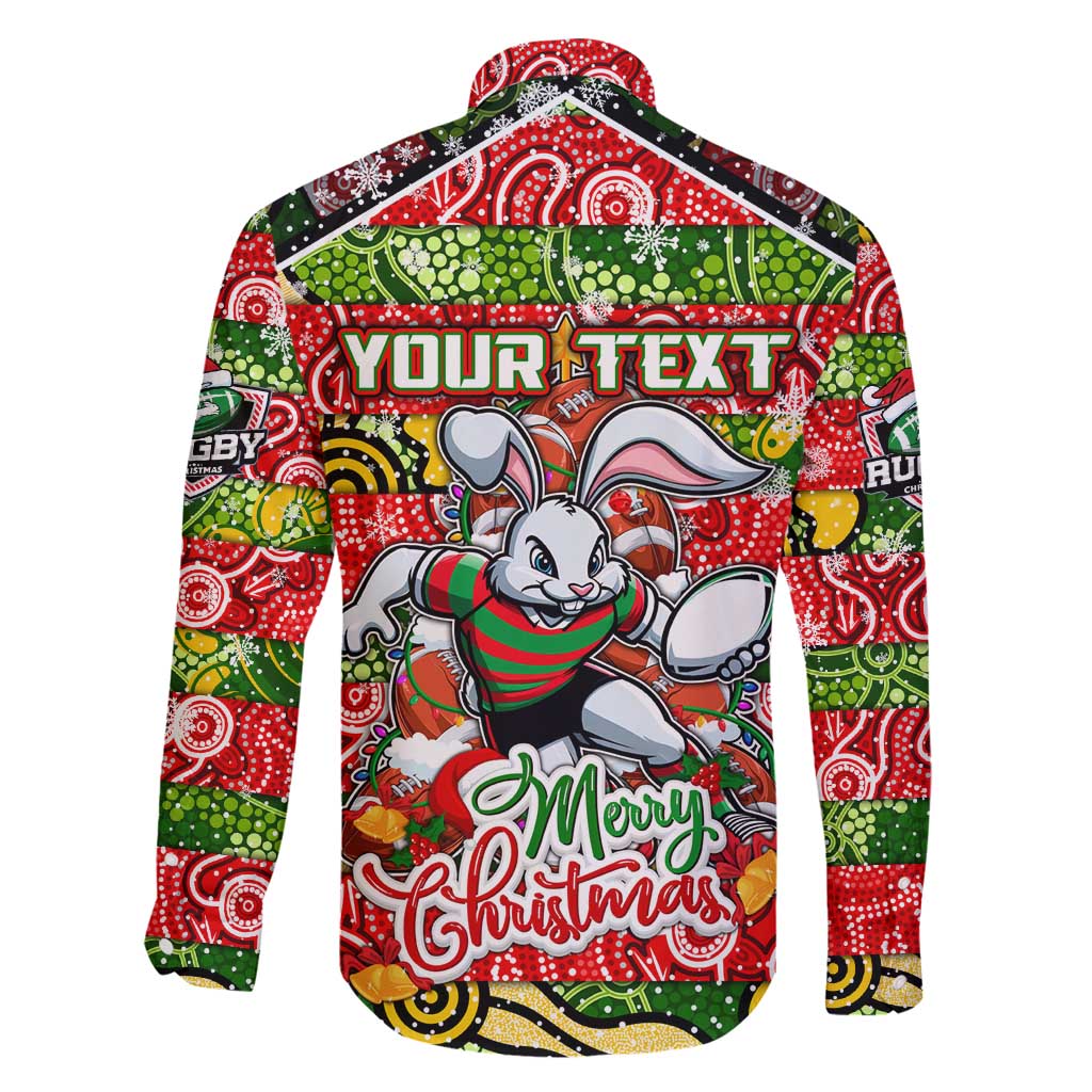 Custom Rabbitohs Rugby Merry Christmas Family Matching Mermaid Dress and Hawaiian Shirt Indigenous Australian Art
