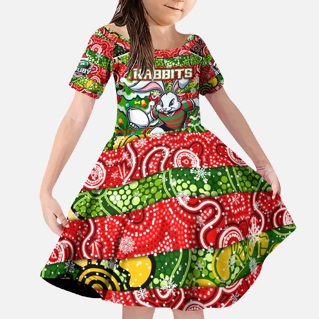 Custom Rabbitohs Rugby Merry Christmas Family Matching Off Shoulder Maxi Dress and Hawaiian Shirt Indigenous Australian Art
