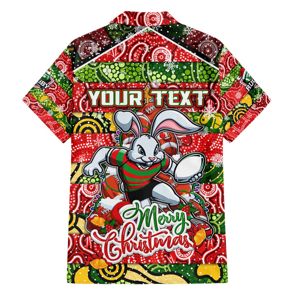 Custom Rabbitohs Rugby Merry Christmas Family Matching Puletasi and Hawaiian Shirt Indigenous Australian Art