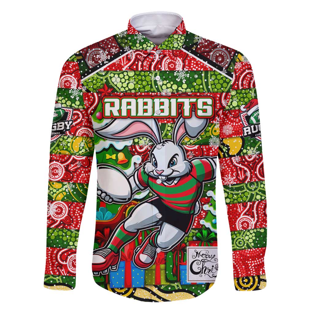 Custom Rabbitohs Rugby Merry Christmas Family Matching Puletasi and Hawaiian Shirt Indigenous Australian Art