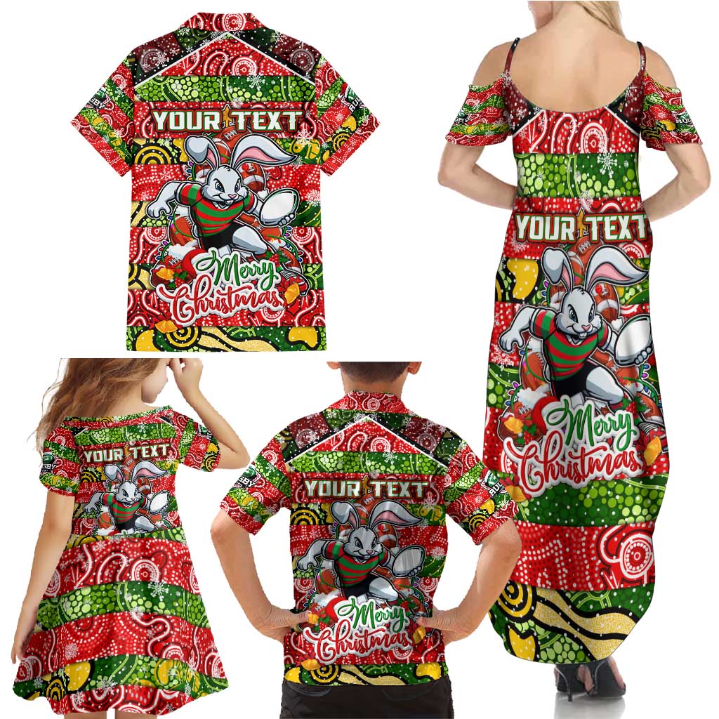 Custom Rabbitohs Rugby Merry Christmas Family Matching Summer Maxi Dress and Hawaiian Shirt Indigenous Australian Art