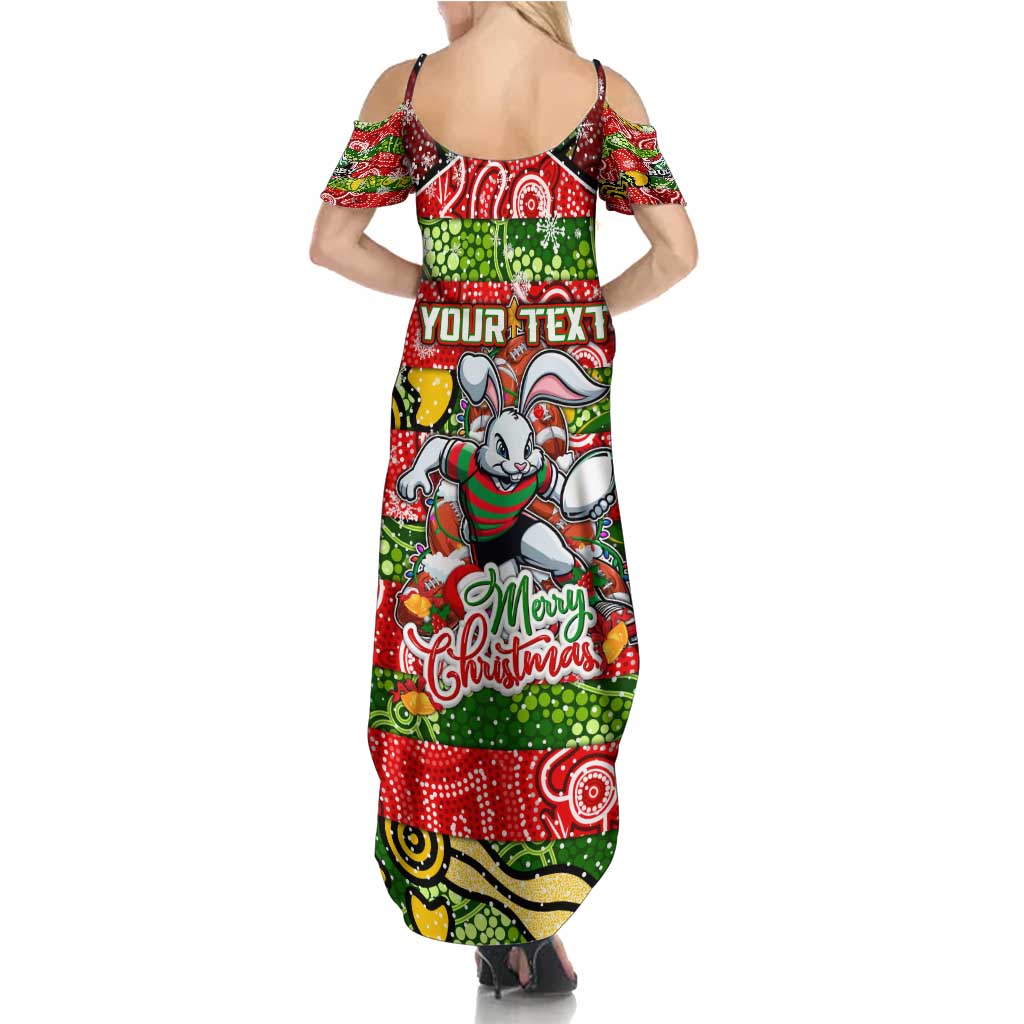 Custom Rabbitohs Rugby Merry Christmas Family Matching Summer Maxi Dress and Hawaiian Shirt Indigenous Australian Art