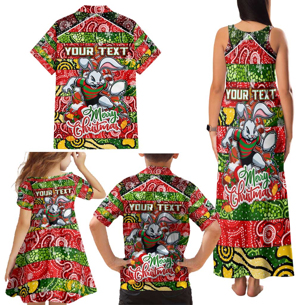 Custom Rabbitohs Rugby Merry Christmas Family Matching Tank Maxi Dress and Hawaiian Shirt Indigenous Australian Art