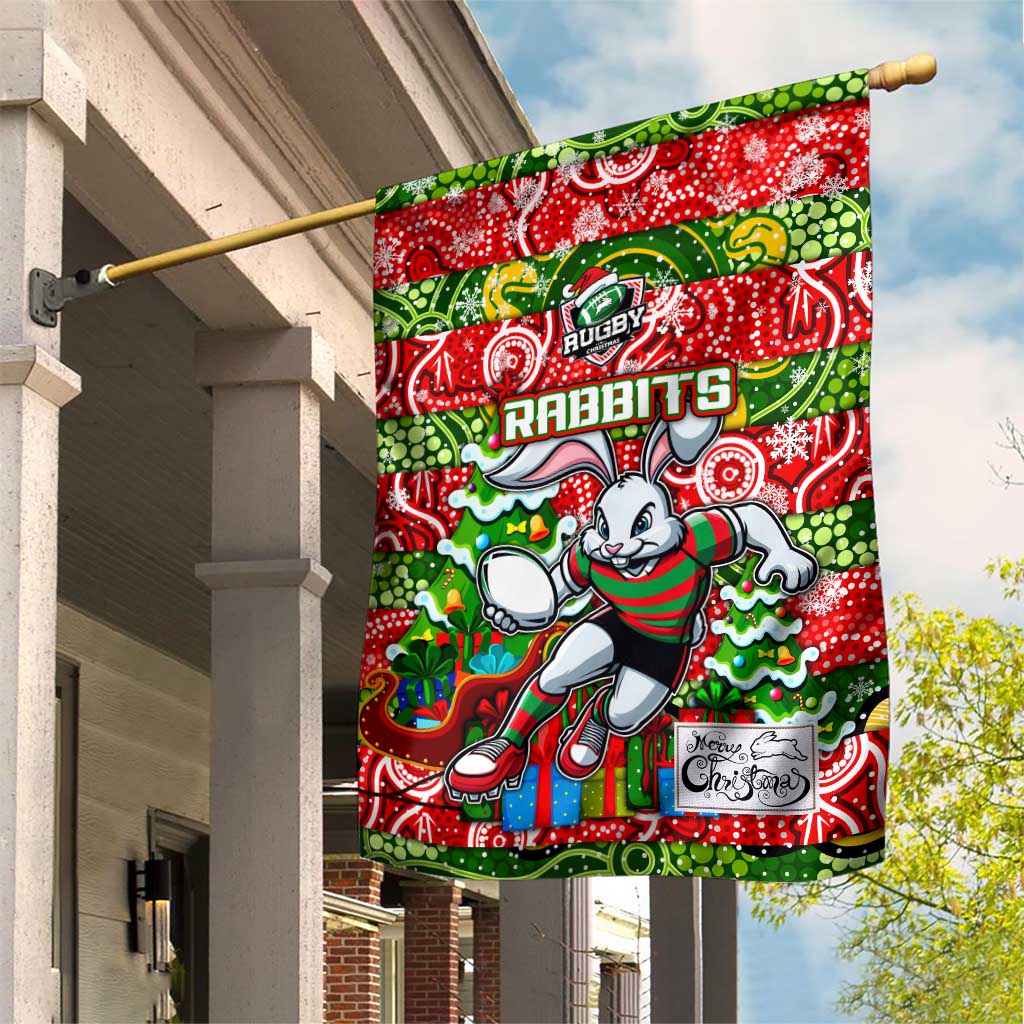 Rabbitohs Rugby Merry Christmas Garden Flag Indigenous Australian Art - Vibe Hoodie Shop