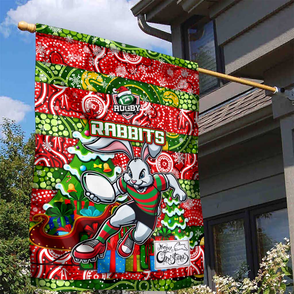 Rabbitohs Rugby Merry Christmas Garden Flag Indigenous Australian Art - Vibe Hoodie Shop
