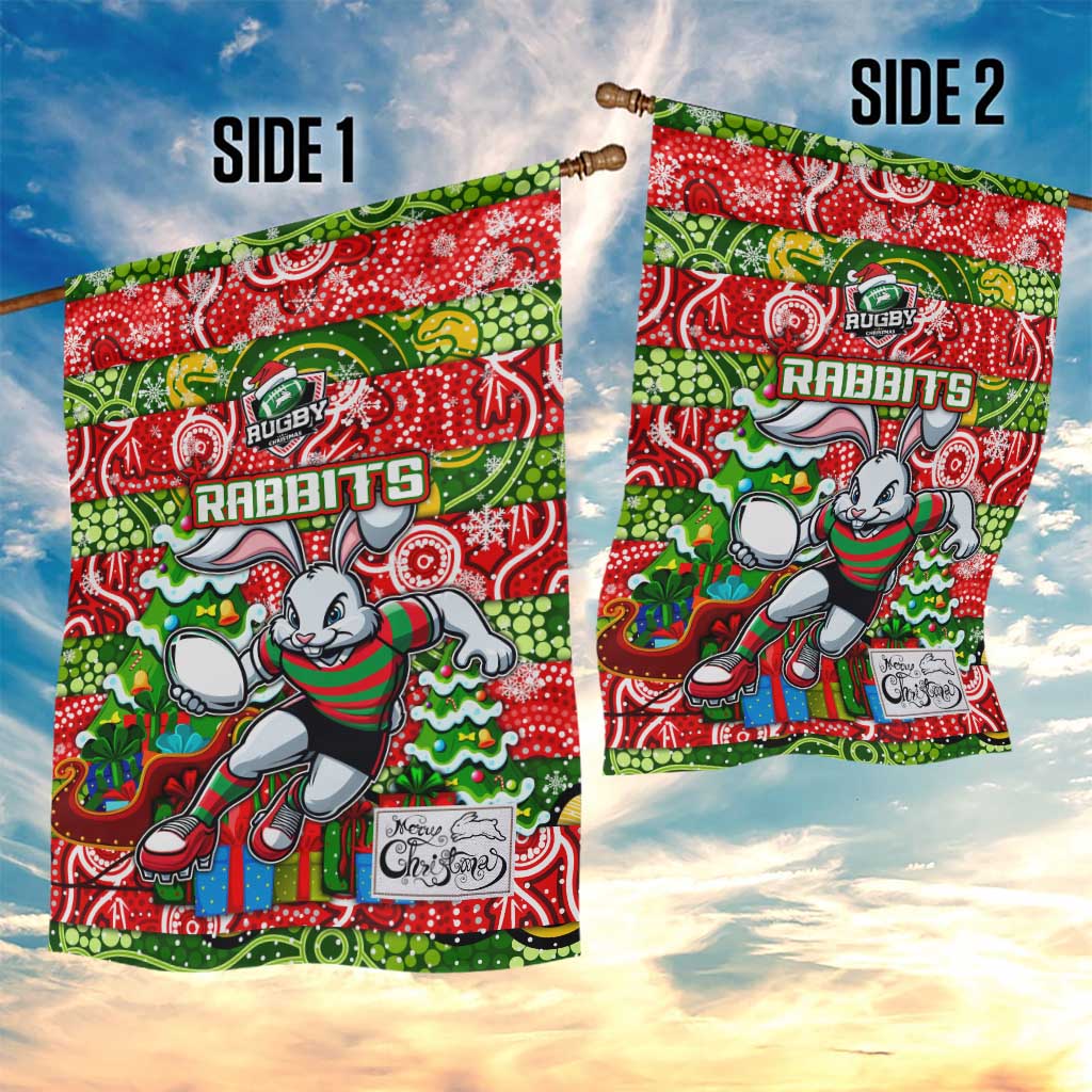 Rabbitohs Rugby Merry Christmas Garden Flag Indigenous Australian Art - Vibe Hoodie Shop