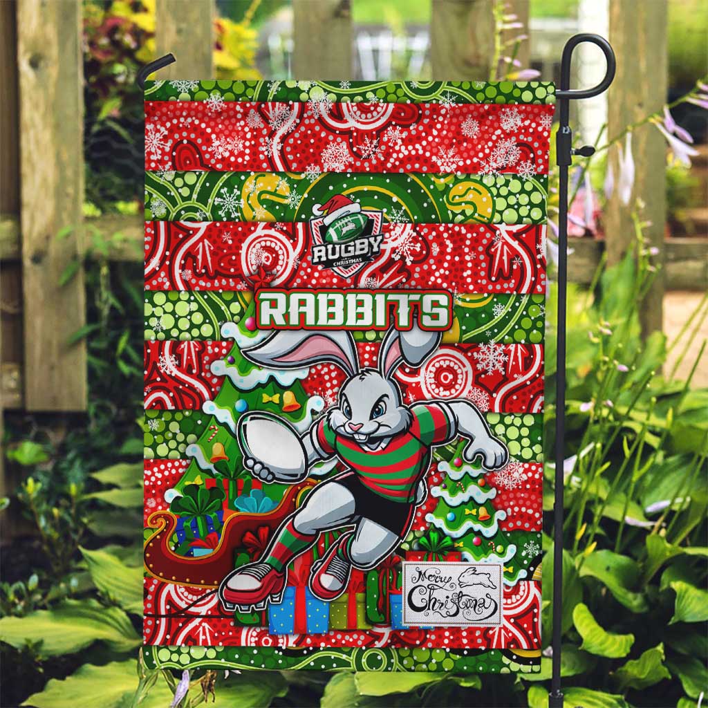 Rabbitohs Rugby Merry Christmas Garden Flag Indigenous Australian Art - Vibe Hoodie Shop