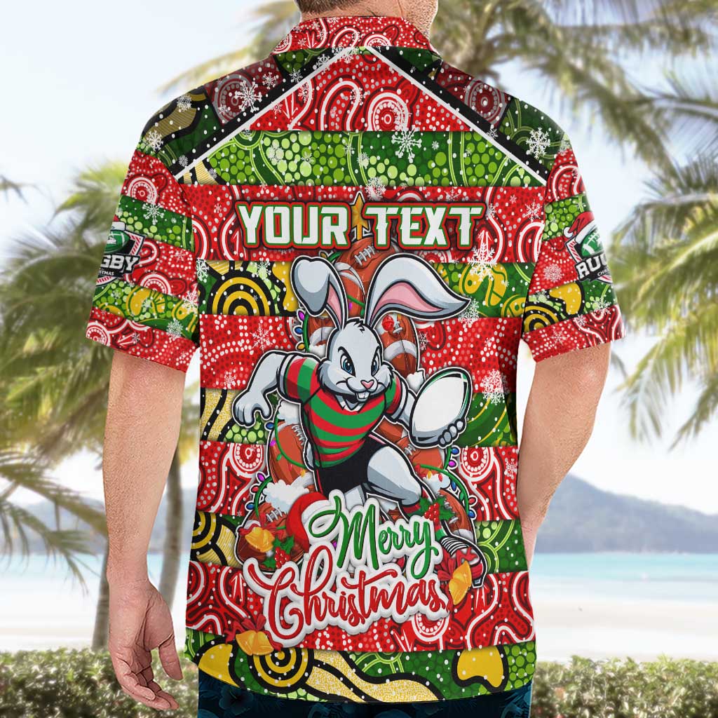 Custom Rabbitohs Rugby Merry Christmas Hawaiian Shirt Indigenous Australian Art - Vibe Hoodie Shop