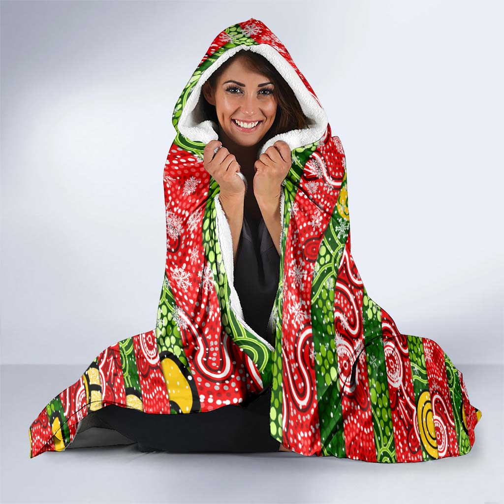 Rabbitohs Rugby Merry Christmas Hooded Blanket Indigenous Australian Art
