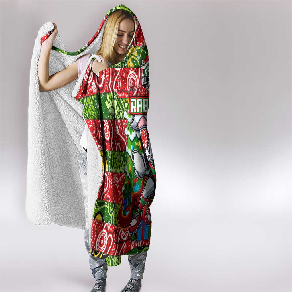 Rabbitohs Rugby Merry Christmas Hooded Blanket Indigenous Australian Art