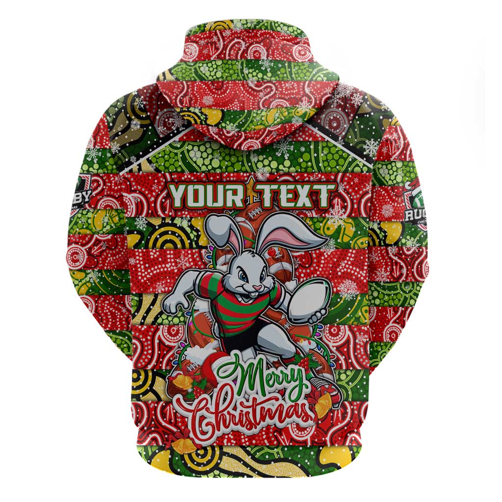 Custom Rabbitohs Rugby Merry Christmas Hoodie Indigenous Australian Art - Vibe Hoodie Shop