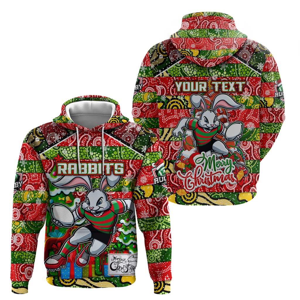 Custom Rabbitohs Rugby Merry Christmas Hoodie Indigenous Australian Art - Vibe Hoodie Shop