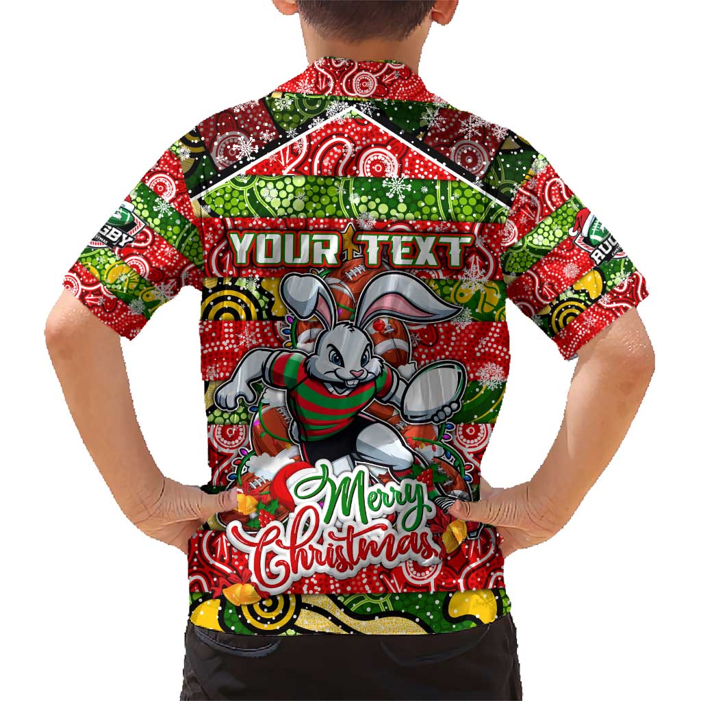 Custom Rabbitohs Rugby Merry Christmas Kid Hawaiian Shirt Indigenous Australian Art