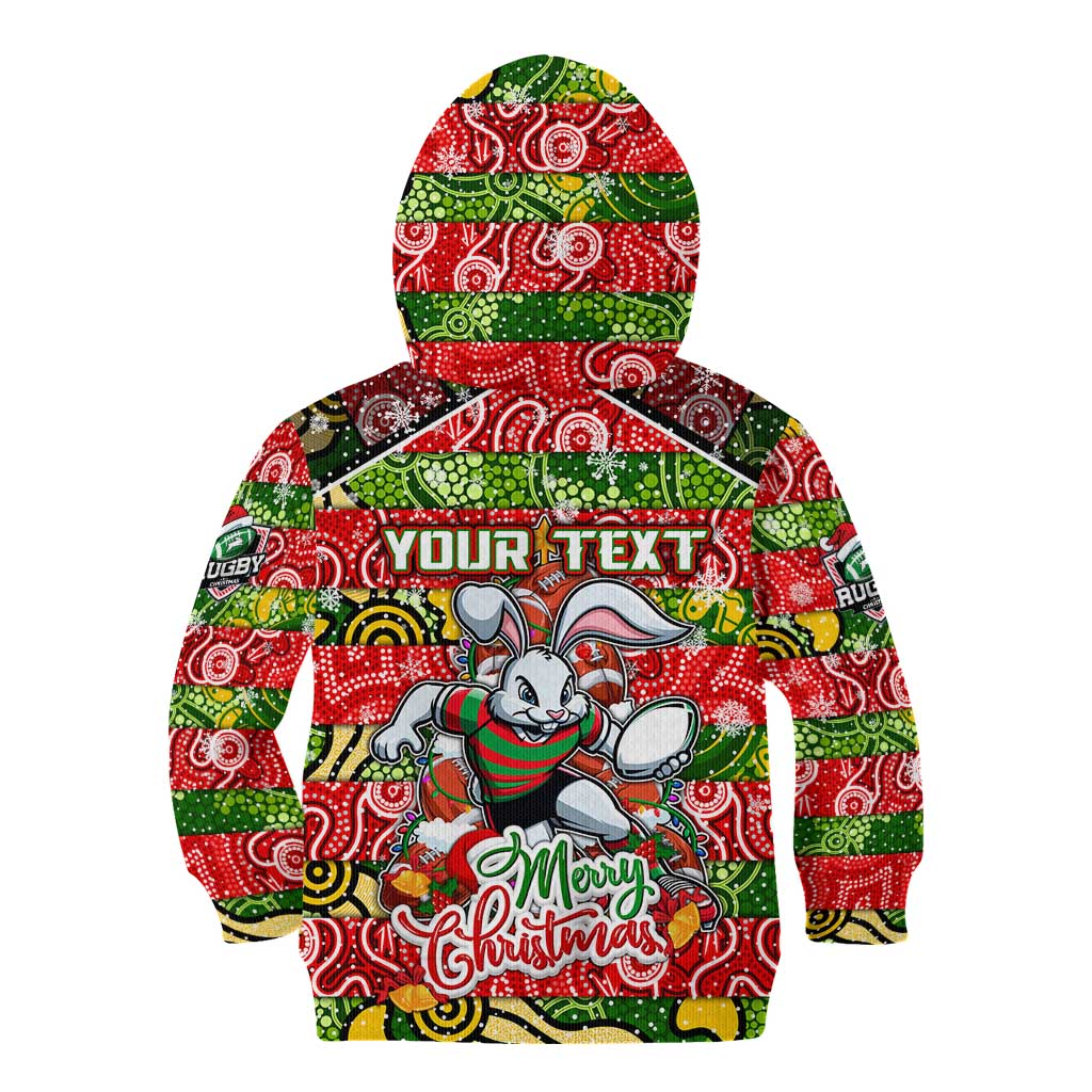Custom Rabbitohs Rugby Merry Christmas Kid Hoodie Indigenous Australian Art - Vibe Hoodie Shop