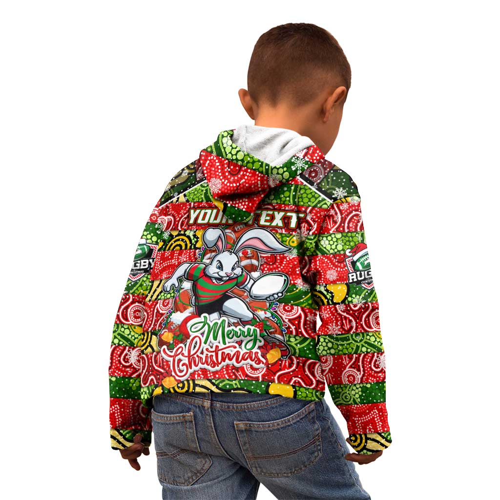 Custom Rabbitohs Rugby Merry Christmas Kid Hoodie Indigenous Australian Art - Vibe Hoodie Shop