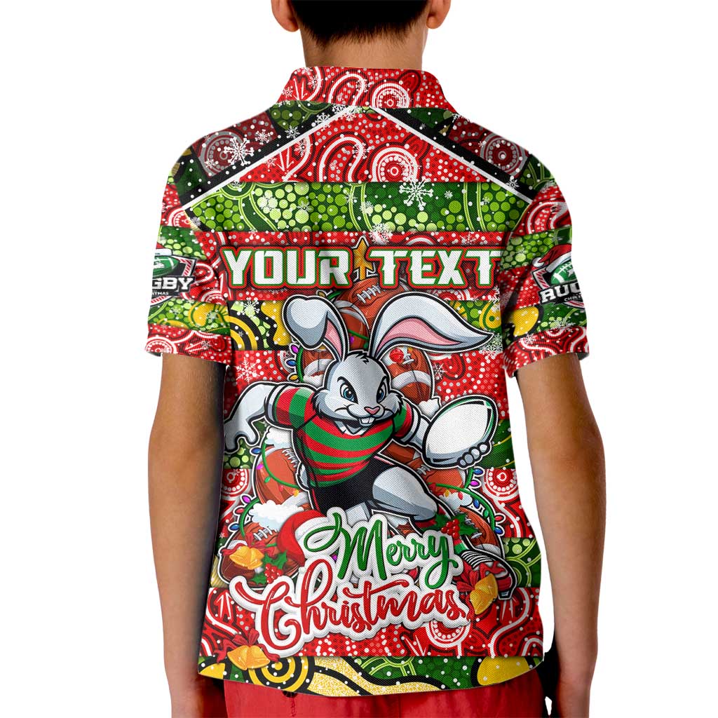 Custom Rabbitohs Rugby Merry Christmas Kid Polo Shirt Indigenous Australian Art - Vibe Hoodie Shop