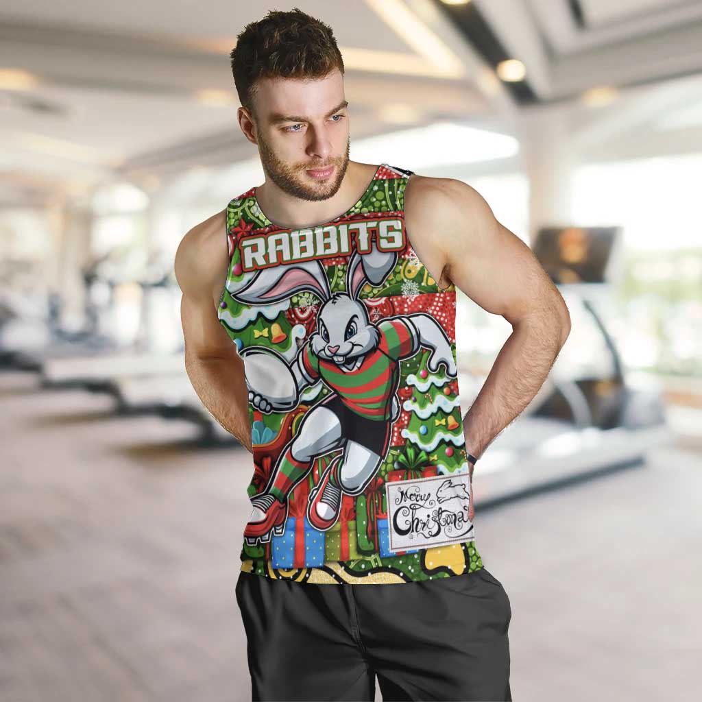 Custom Rabbitohs Rugby Merry Christmas Men Tank Top Indigenous Australian Art - Vibe Hoodie Shop