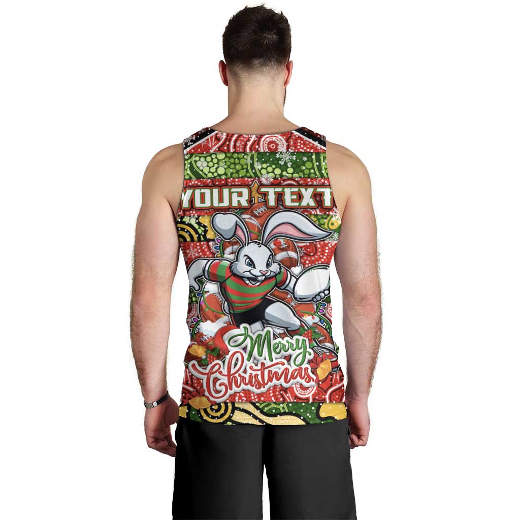 Custom Rabbitohs Rugby Merry Christmas Men Tank Top Indigenous Australian Art - Vibe Hoodie Shop