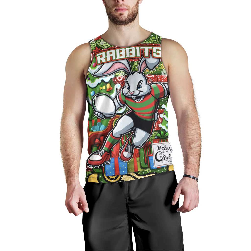 Custom Rabbitohs Rugby Merry Christmas Men Tank Top Indigenous Australian Art - Vibe Hoodie Shop