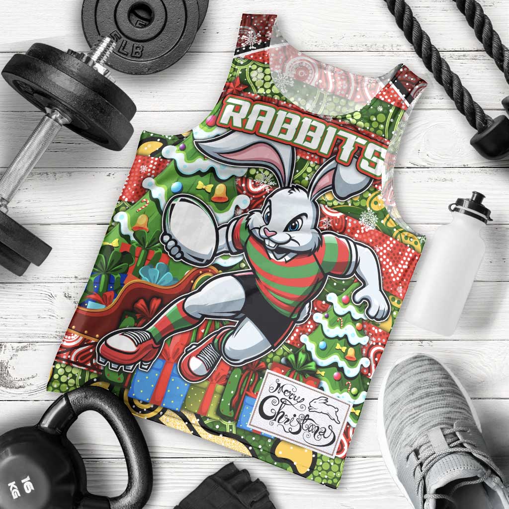 Custom Rabbitohs Rugby Merry Christmas Men Tank Top Indigenous Australian Art - Vibe Hoodie Shop