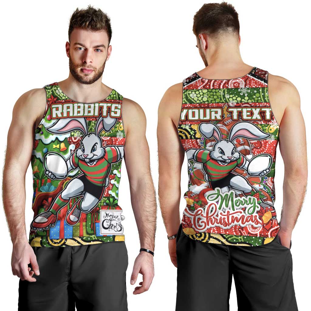 Custom Rabbitohs Rugby Merry Christmas Men Tank Top Indigenous Australian Art - Vibe Hoodie Shop