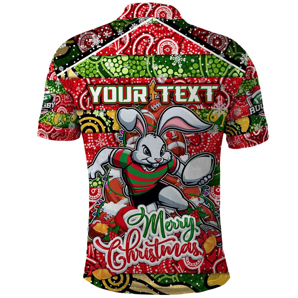 Custom Rabbitohs Rugby Merry Christmas Polo Shirt Indigenous Australian Art - Vibe Hoodie Shop