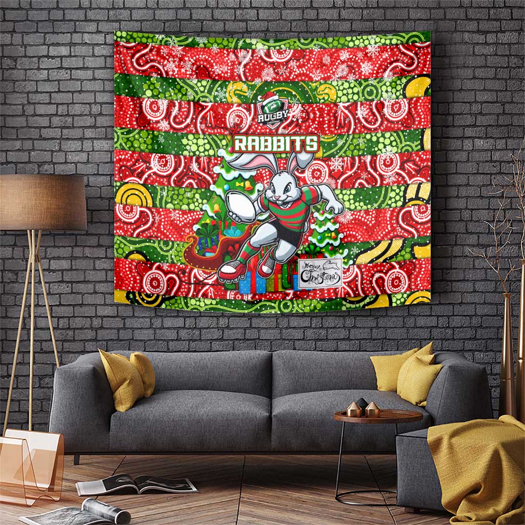 Rabbitohs Rugby Merry Christmas Tapestry Indigenous Australian Art - Vibe Hoodie Shop