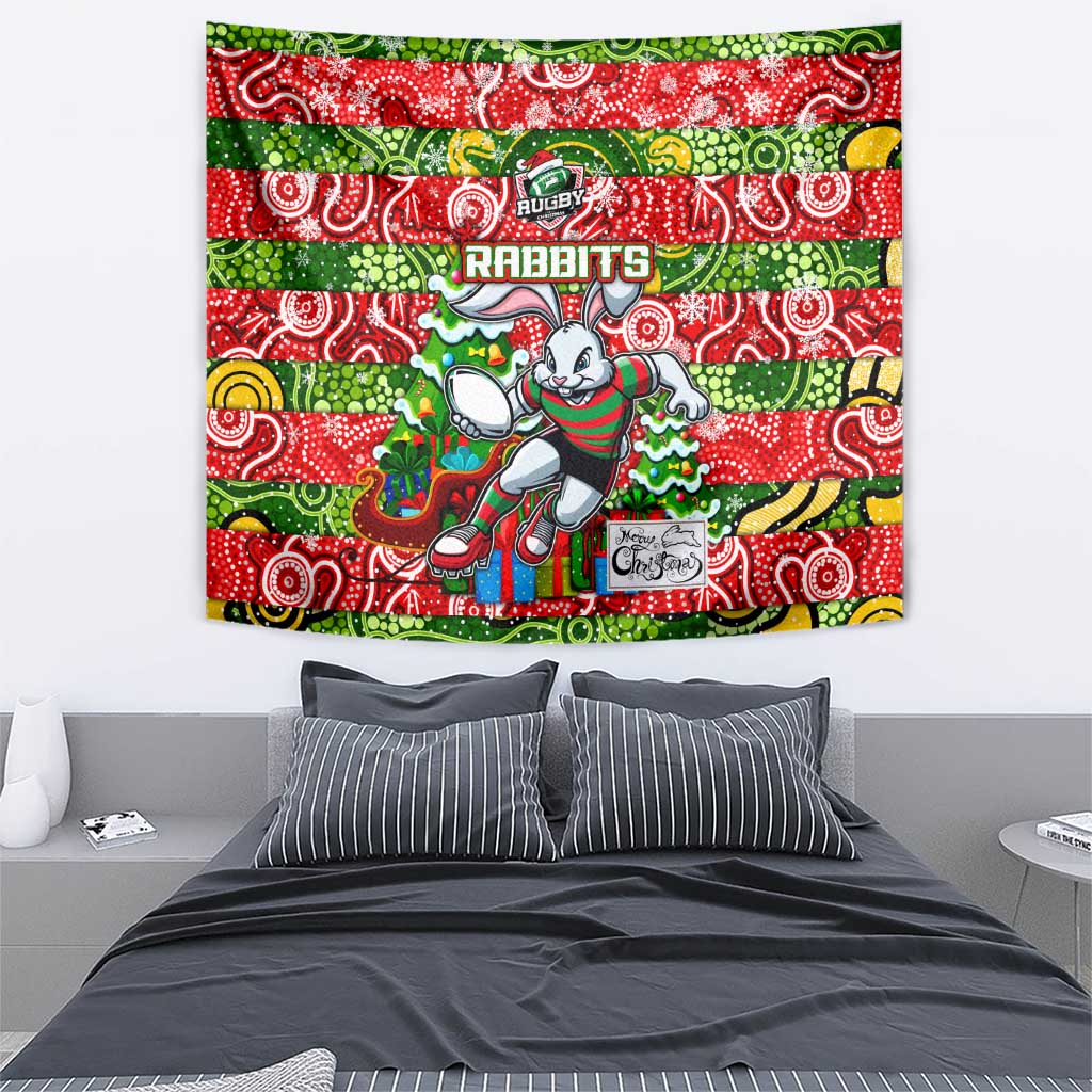 Rabbitohs Rugby Merry Christmas Tapestry Indigenous Australian Art - Vibe Hoodie Shop