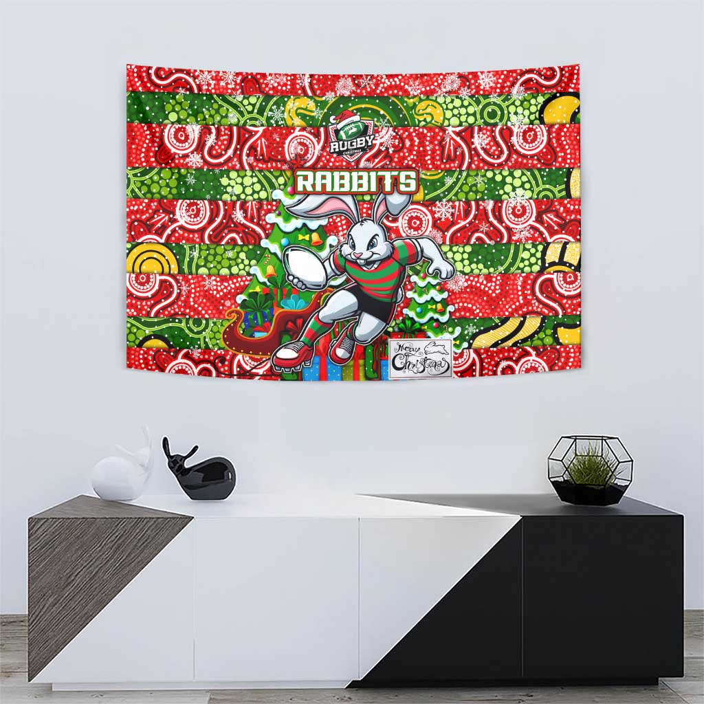 Rabbitohs Rugby Merry Christmas Tapestry Indigenous Australian Art - Vibe Hoodie Shop