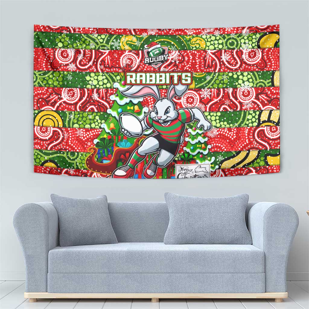 Rabbitohs Rugby Merry Christmas Tapestry Indigenous Australian Art - Vibe Hoodie Shop