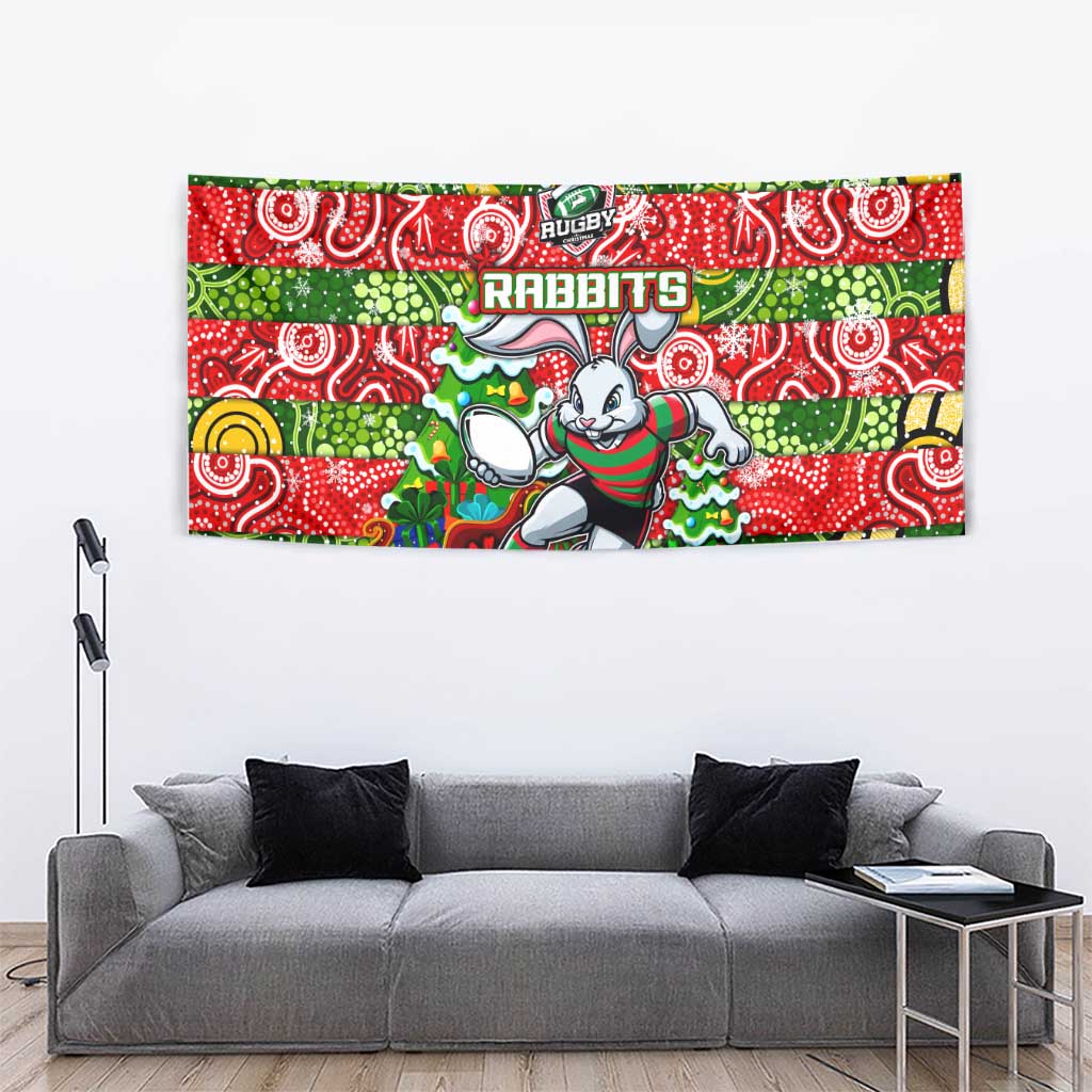 Rabbitohs Rugby Merry Christmas Tapestry Indigenous Australian Art - Vibe Hoodie Shop