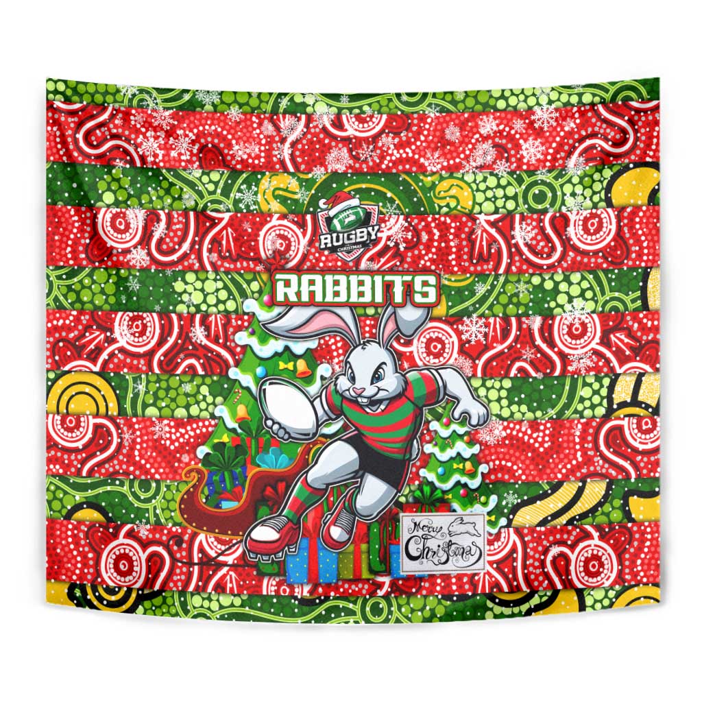 Rabbitohs Rugby Merry Christmas Tapestry Indigenous Australian Art - Vibe Hoodie Shop