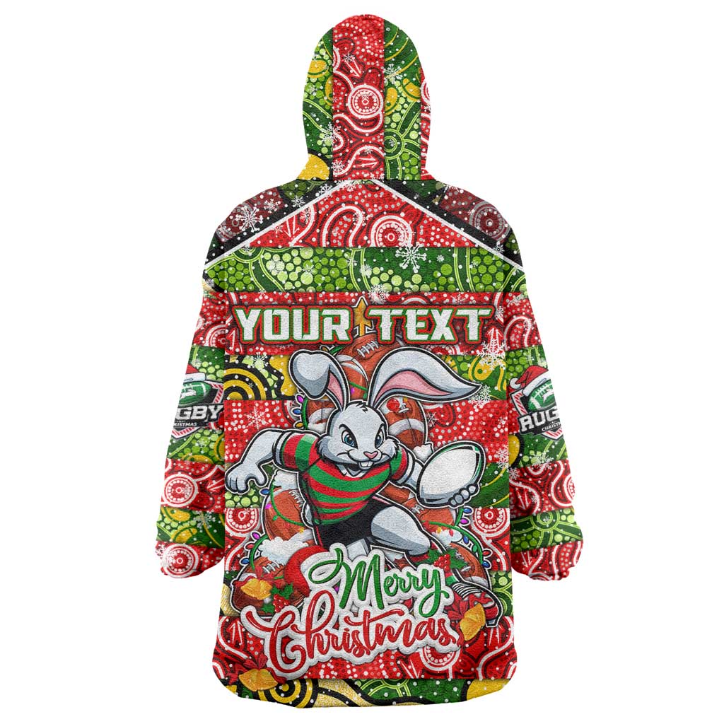 Custom Rabbitohs Rugby Merry Christmas Wearable Blanket Hoodie Indigenous Australian Art - Vibe Hoodie Shop