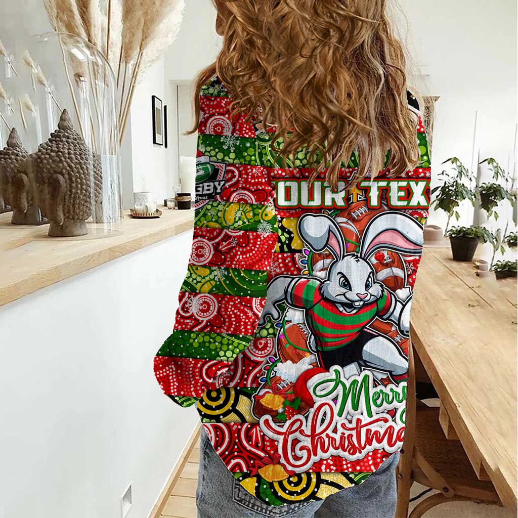 Custom Rabbitohs Rugby Merry Christmas Women Casual Shirt Indigenous Australian Art - Vibe Hoodie Shop