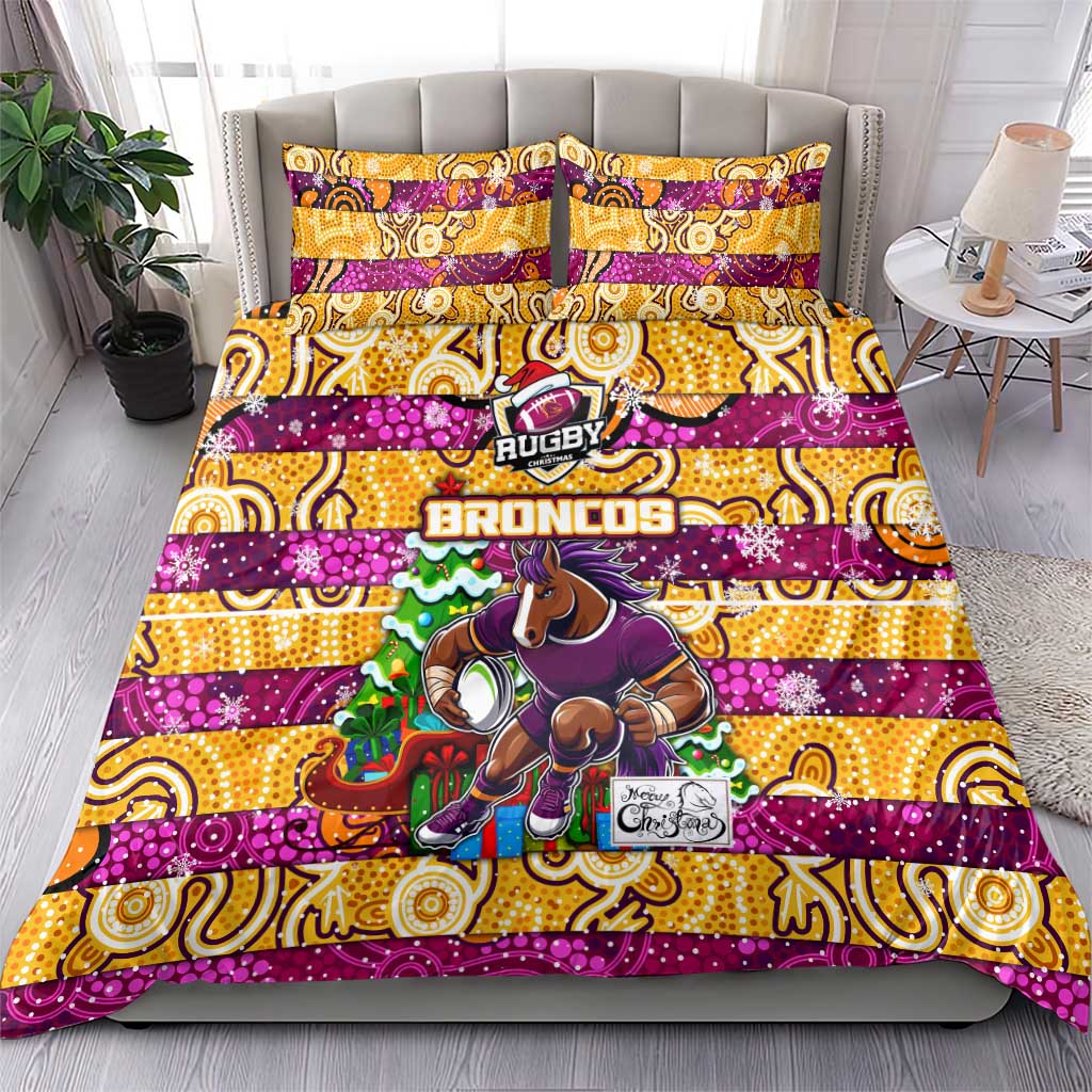Broncos Rugby Merry Christmas Bedding Set Indigenous Australian Art - Vibe Hoodie Shop