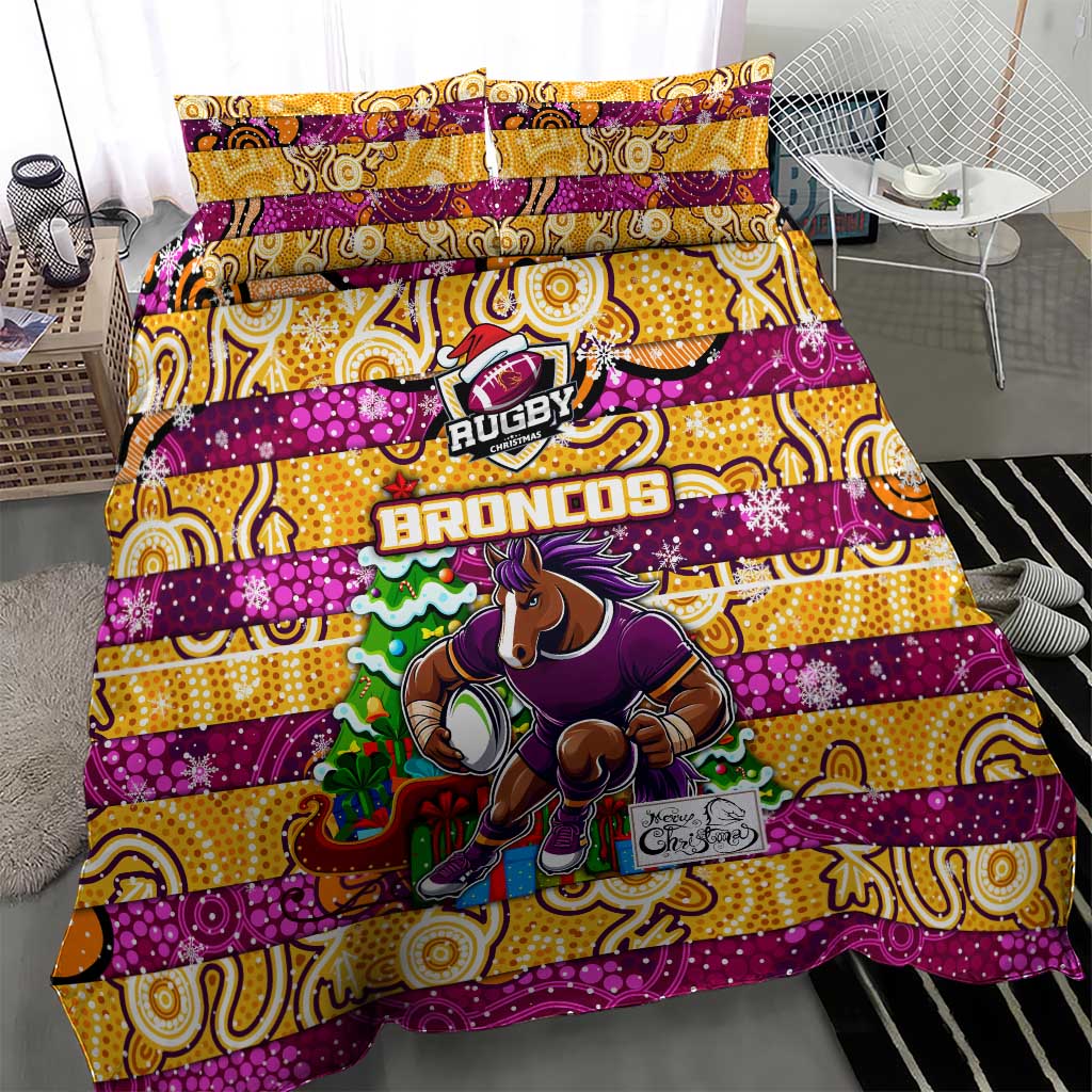 Broncos Rugby Merry Christmas Bedding Set Indigenous Australian Art - Vibe Hoodie Shop